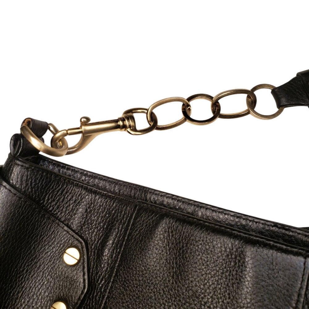 Alexis Hudson Vintage Black Pebbled Leather Dead Bolt Shoulder Bag - Picture 6 of 11